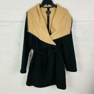 Worthington Black and Tan faux leather trim blanket Coat size XL